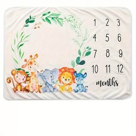 Cartoon Animal Print Baby Milestone Blanket Soft Newborn Growth Record Monthly Milestone Photography Background Polyester Prop Blanket