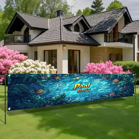 Tropisches Sommer Poolparty Hintergrund Banner Palme Blätter Ananas Elemente Party Dekoration Hängendes Banner Für Garten Terrasse Outdoor Party