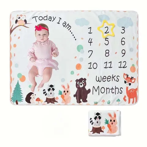 Cartoon Animal Print Baby Milestone Blanket Soft Newborn Growth Record Monthly Milestone Photography Background Polyester Prop Blanket