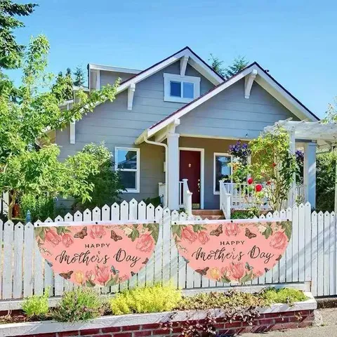 Mother's Day Fan Shaped Bunting Banner Polyester Floral Tulip Butterfly Outdoor Garden Hanging Flag Happy Mother's Day Decorative Party Supplies
