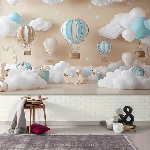 Dreamy Hot Air Balloon Clouds Photography Background Cloth Polyester Printed Kids Birthday Party Decoration Backdrop Tapestry