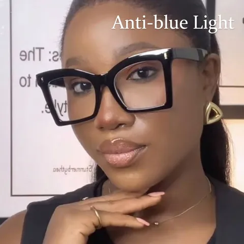 Vintage Square Oversized Eyeglasses Frame Men Women Fashion Rice Stud Anti-Blue Light Plain Lens Glasses Ins Style
