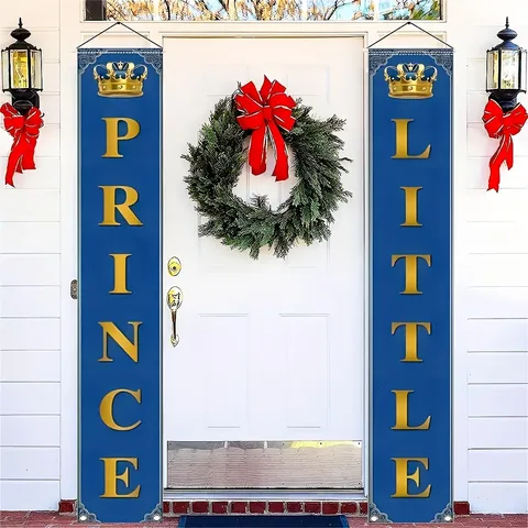 Juego de Pancartas para Porche de Cumpleaños de Principito Tema Corona Real Oro Azul Copla Colgante para Fiesta de Bebé Decoración de Pared de Entrada