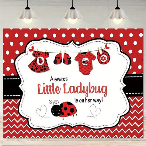 Ladybug Theme Photography Backdrop Red Black Polka Dot Baby Shower Background Banner Girl Party Decoration Pongee Polyester