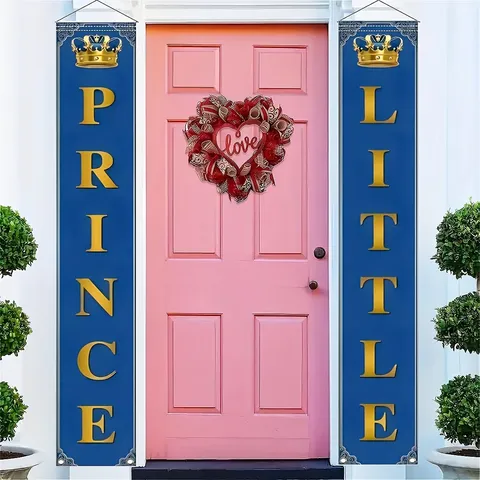 Juego de Pancartas para Porche de Cumpleaños de Principito Tema Corona Real Oro Azul Copla Colgante para Fiesta de Bebé Decoración de Pared de Entrada