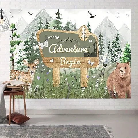 Waldabenteuer Thema Fotografie Hintergrund Polyester Hirsch Braunbär Druck Kinder Geburtstag Party Wanddekoration Tapisserie