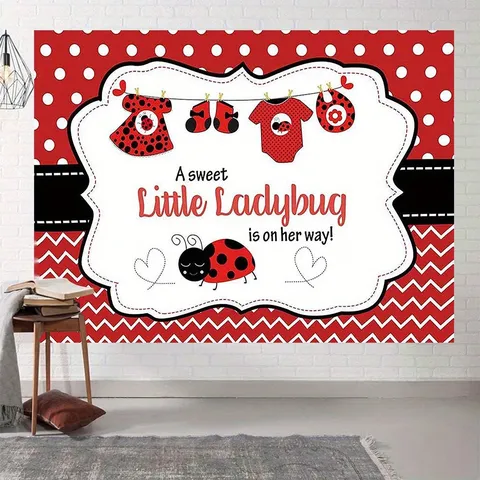 Ladybug Theme Photography Backdrop Red Black Polka Dot Baby Shower Background Banner Girl Party Decoration Pongee Polyester