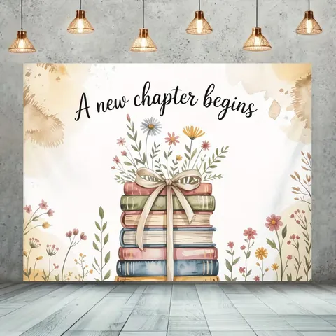 A New Chapter Begins Photography Backdrop Book Floral Graduation Party Decoration Housewarming Banner Polyester Photo Backdrop Cloth