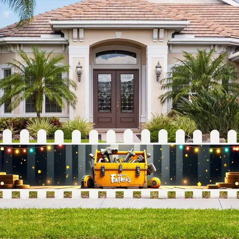 Fathers Day Banner Yellow Tool Box Print Outdoor Decoration Garden Fence Backdrop Polyester Hanging Banner For Party Decor