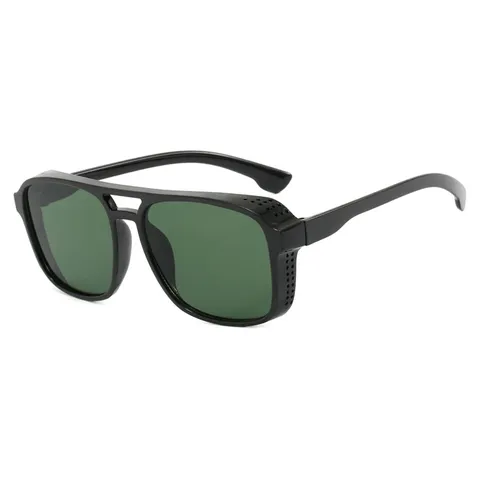 Men's Retro Punk Square Frame Double Bridge Sunglasses Personalized Street Style Shades With Side Shields UV400 Protection Eyewear