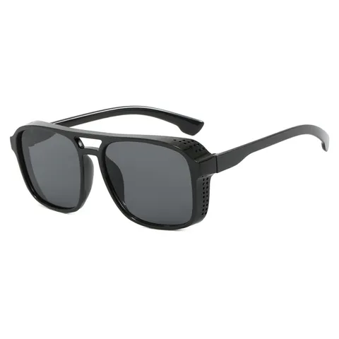 Men's Retro Punk Square Frame Double Bridge Sunglasses Personalized Street Style Shades With Side Shields UV400 Protection Eyewear