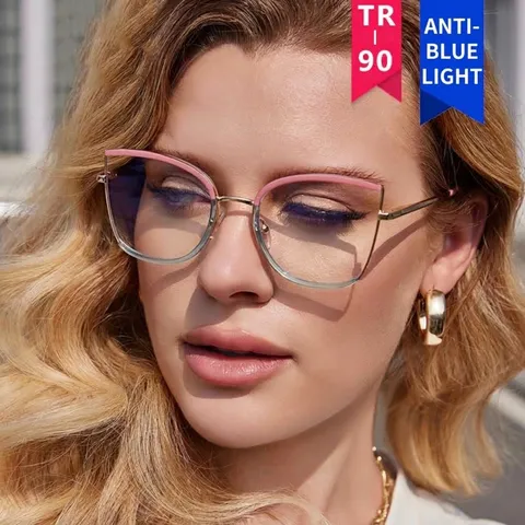 Fashion TR90 Metal Anti-Blue Light Cat-Eye Glasses Frame For Women Vintage Lightweight Clear Lens Optical Eyeglasses Frame