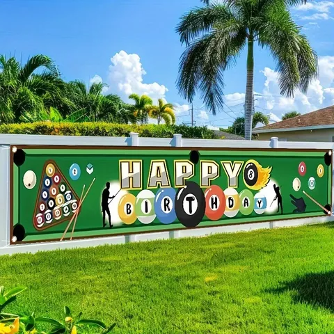 Billiards Theme Birthday Party Banner Polyester Printed Pool Table Graphic Backdrop Hanging Decoration Sports Fan Favor