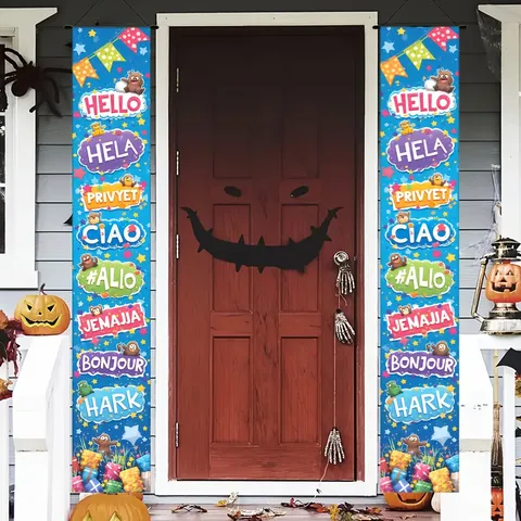 Multilingual Welcome Porch Banner Set Polyester Digital Printed Couplet For Home Entryway Door Seasonal Decorative Welcome Sign