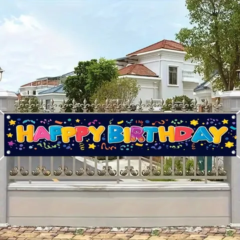 Colorful Happy Birthday Banner Backdrop For Kids Party Decoration Polyester Alphabet Hanging Banner Dark Blue Festive Supplies