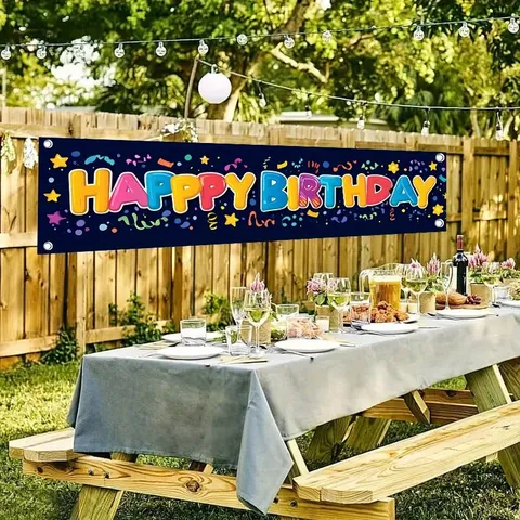Colorful Happy Birthday Banner Backdrop For Kids Party Decoration Polyester Alphabet Hanging Banner Dark Blue Festive Supplies
