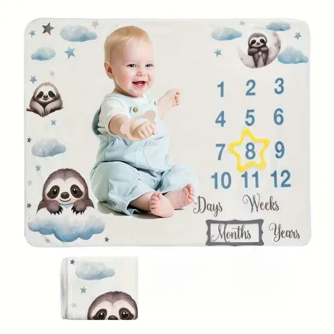Baby Milestone Blanket Cartoon Animal Print Growth Memorial Blanket Polyester Soft Infant Photo Prop Flannel Background