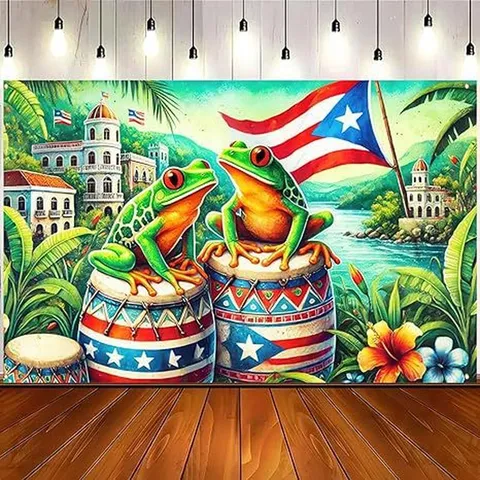Puerto Rican Culture Festival Backdrop Colorful Tree Frog Floral Tropical Wall Hanging Tapestry Home Decor Photography Supplies