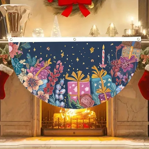 Dreamy Flower Cluster Gift Theme Decorative Fan Shaped Flag Garden Fence Half Round Hanging Banner For Festive Decor