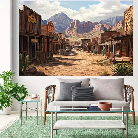 Western Wild West Town Photography Backdrop Retro Desert Landscape Mountain Cactus Background For Party Wall Decor Tapestry