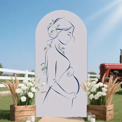 Minimalist Pregnant Mother Silhouette Arched Backdrop Baby Shower Party Decoration Prop Gentle Line Art Maternity Photography Background Fabric Cover