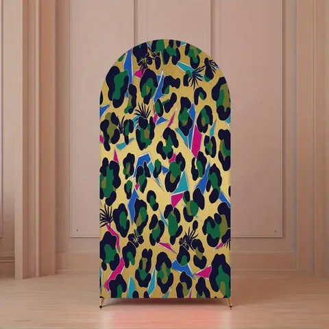Trendig Cool Kontrast Leopardenmuster Bogen Hintergrund Abdeckung Polyester U-Förmig Runde Oberseite Geburtstag Party Dekoration Hintergrund Fotokabine Event Zubehör