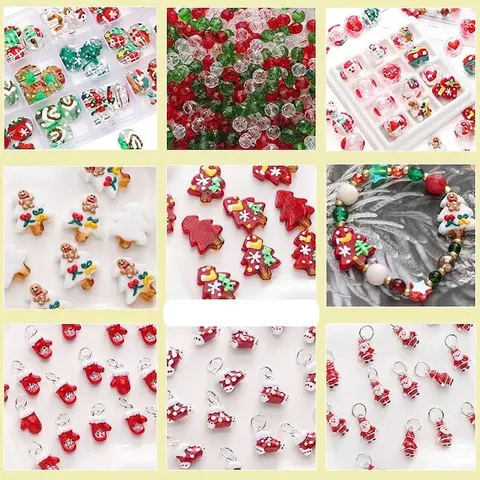 Christmas Cartoon DIY Beads Charms Kit Hand Painted Glass Beads Santa Claus Tree Mitten Jewelry Making Accessories