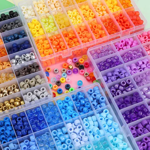 Combinazione di Perline Pony in Acrilico Multicolore Forniture per la Creazione di Gioielli Fai-da-te Perline a Barilotto con Foro Grande Quadrato Alfabeto Perline per Bracciale Collana Accessori