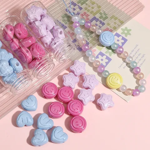 Acrylic Smiley Face Beads Round Heart Star Shape Cream Macaron Color Loose Beads For DIY Bracelet Phone Chain Jewelry Making