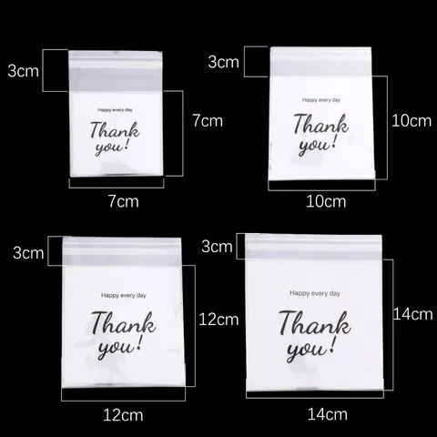 Transparent Self Sealing Plastic Bags Cookie Packaging Clear Pouches With Thank You Print Resealable Jewelry Bags