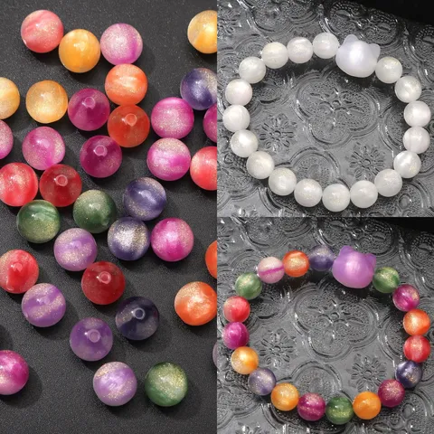UV Farbwechselnd Harz Perlen Mondstein Stil Glitzer Rund Lose Perlen Für DIY Armband Schlüsselanhänger Schmuckherstellung Zubehör