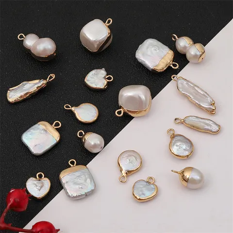 Natural Shell Irregular Baroque Pendant Handmade DIY Necklace Connector Accessory Gold Edging Freshwater Pearl Style Charm
