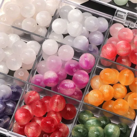 UV Farbwechselnd Harz Perlen Mondstein Stil Glitzer Rund Lose Perlen Für DIY Armband Schlüsselanhänger Schmuckherstellung Zubehör