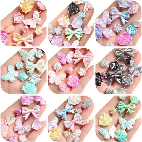 Acrylic Faux Pearl Gradient Rose Flower Bowknot Loose Beads For DIY Phone Case Hair Accessories Jewelry Making Craft