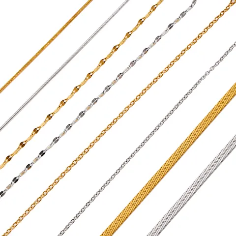 Minimalist Stainless Steel Necklace Chain For Women Gold Silver Plated Snake Flat Herringbone Link Adjustable Clasp Replacement Jewelry