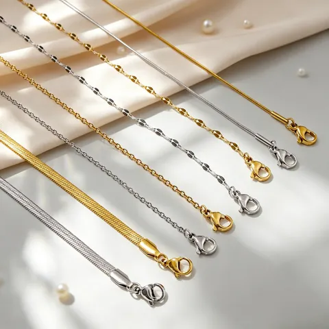Minimalist Stainless Steel Necklace Chain For Women Gold Silver Plated Snake Flat Herringbone Link Adjustable Clasp Replacement Jewelry