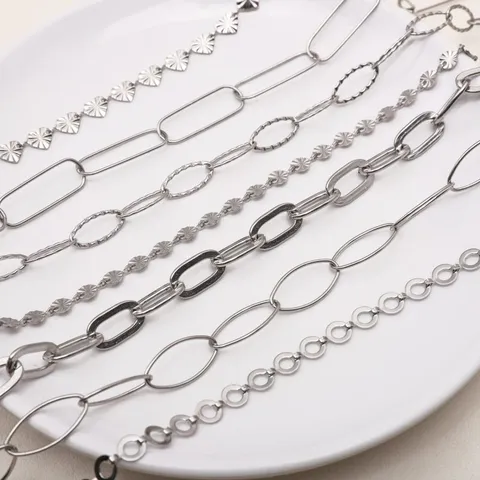 Stainless Steel DIY Jewelry Making Chain Cross O-Shaped Lip Chain Extension Necklace Bracelet Handcrafted Accessory Material