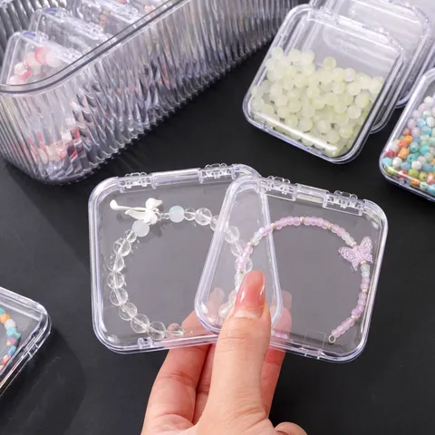 Boîte de Rangement en Plastique Transparent Bijoux Couvercle Rabattable Organisateur Carré Pour Boucles d'Oreilles Perles
