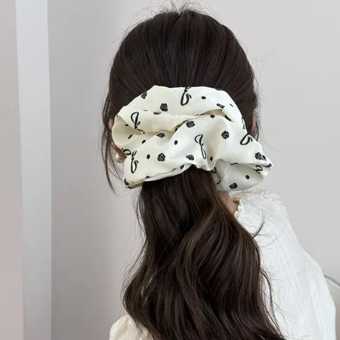 Elegant Bowknot Rose Floral Printed Scrunchie And Headband Collection Fabric Satin Style Hair Ties Ponytail Holder Women Hair Accessories