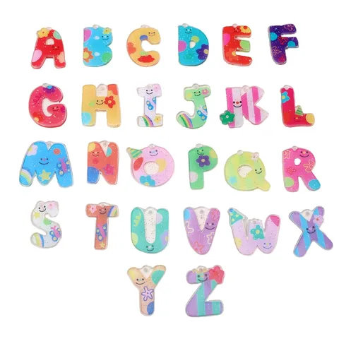 Acryl Bunte Bedruckte Alphabet Buchstaben Anhänger DIY Schlüsselanhänger Schmuckherstellung Zubehör Smiley Gesicht Blumenmuster