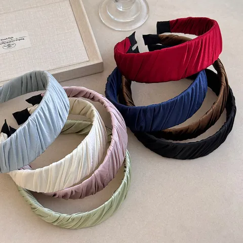 Serre-tête en Satin Plissé pour Femmes Bandeau Cheveux Large Couleur Unie Accessoire Cheveux Élégant Effet Volume Haut