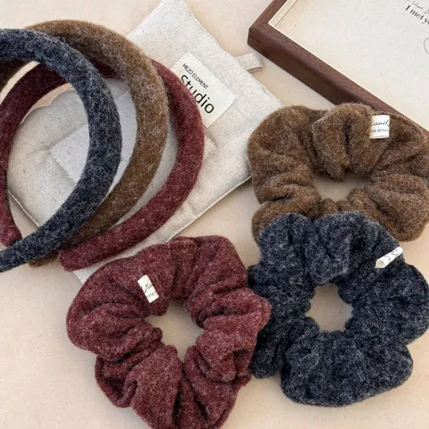 Autumn Winter Plush Felt Hair Scrunchies Padded Headbands For Women Korean Style Thick Hair Ties Elastic Hair Bands Red Grey Coffee Hair Accessories