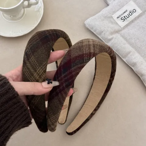 Cerchietto a Bordo Largo Vintage Inglese per Donna Autunno Inverno Hair Band a Quadri in Flanella