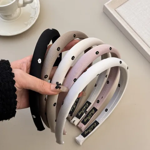 Korean Handmade Floral Sponge Headband Women High Cranium Top Thick Hair Hoop Printed Cloth Headband Hair Accessory