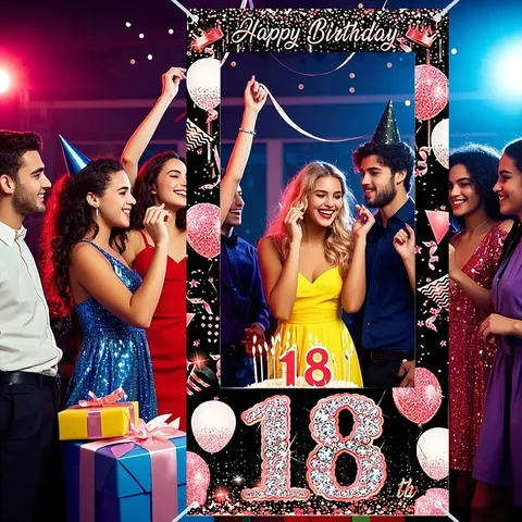 Schwarz Rosa Geburtstag Fotostudio Hintergrund Banner 18 30 40 50 60 70 Geburtstag Party Dekorationen Polyester Hintergrund