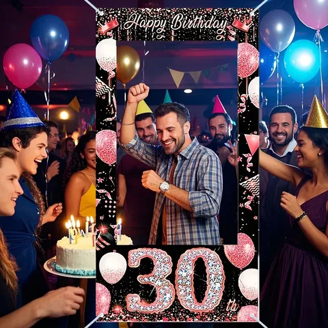 Schwarz Rosa Geburtstag Fotostudio Hintergrund Banner 18 30 40 50 60 70 Geburtstag Party Dekorationen Polyester Hintergrund