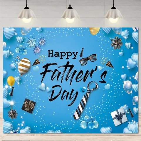 Happy Father's Day Photography Backdrop Blue Tie Balloons Glasses Printed Polyester Party Background Decoration Banner