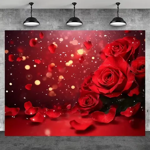 Valentine Day Red Rose Heart Photography Backdrop Polyester Romantic Bokeh Flower Theme Party Decoration Photo Background Banner