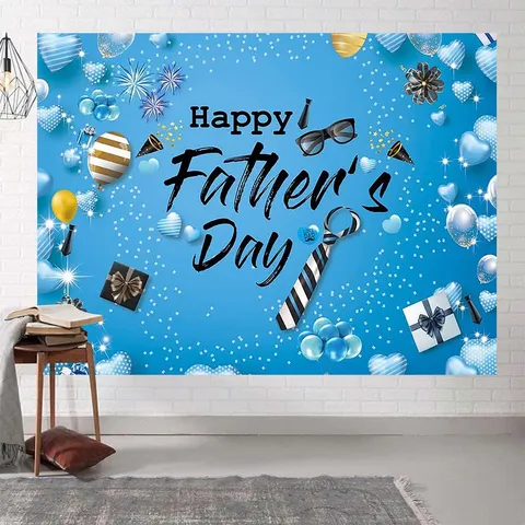 Happy Father's Day Photography Backdrop Blue Tie Balloons Glasses Printed Polyester Party Background Decoration Banner