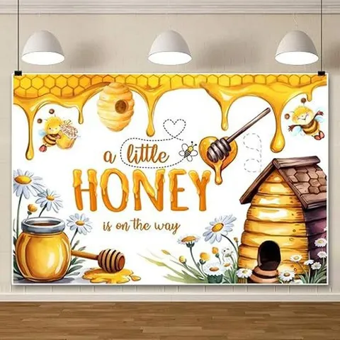 Fondo de Fotografía de Tema Abeja de Miel A Little Honey Is On The Way Panal Decoración de Fiesta de Cumpleaños de Niños